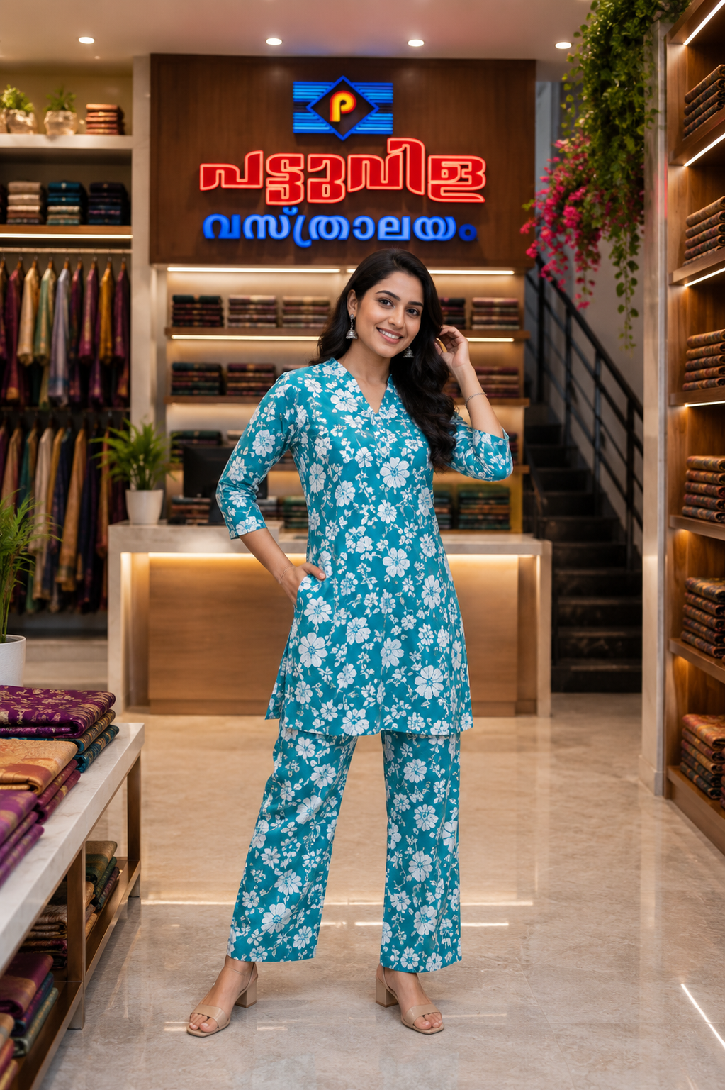 Plus Size Cord Set · Aqua Floral